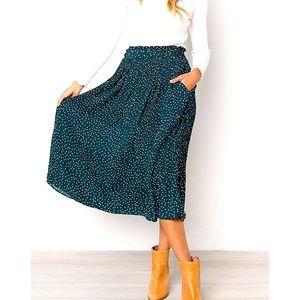 Green polka dot midi skirt
